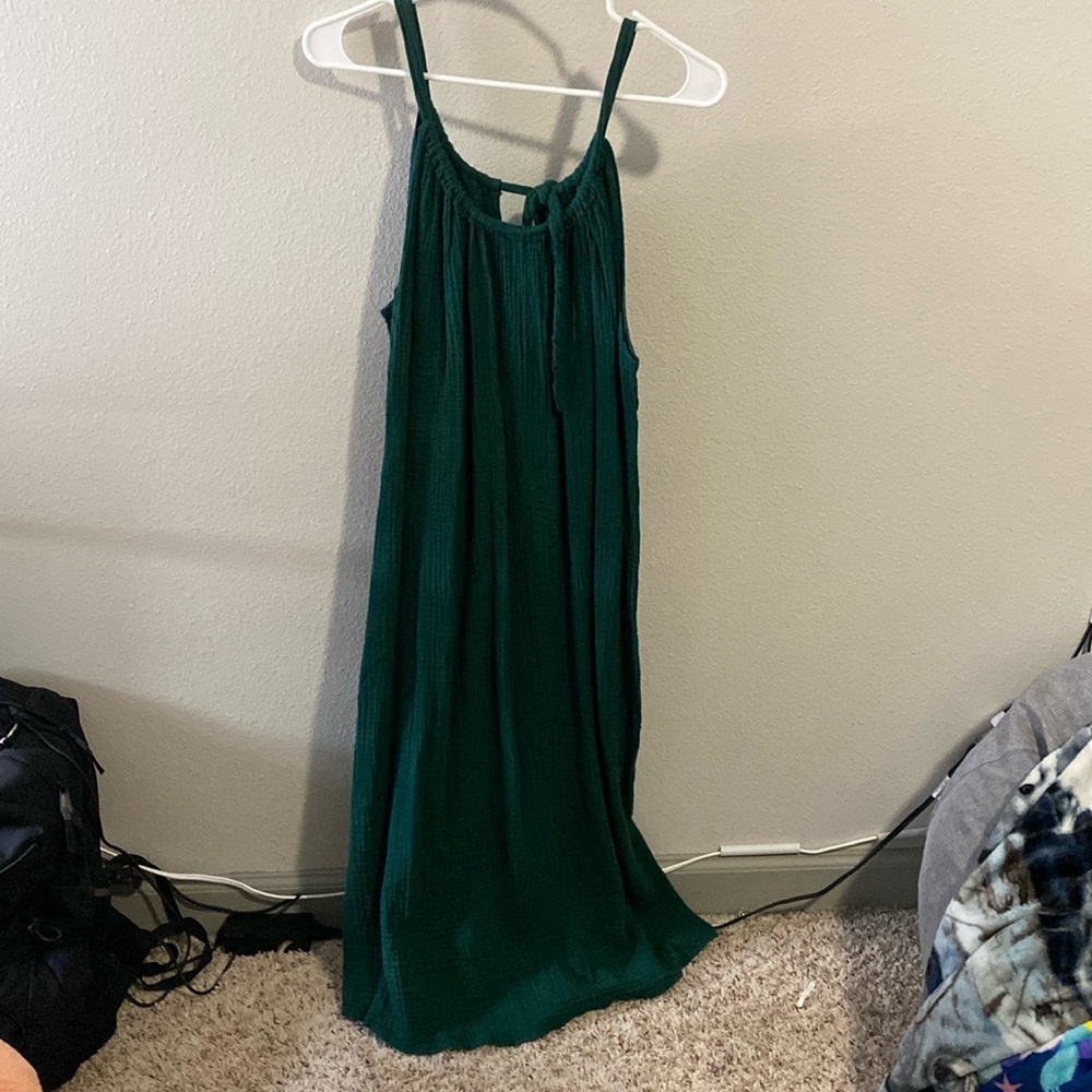 green floor length dress